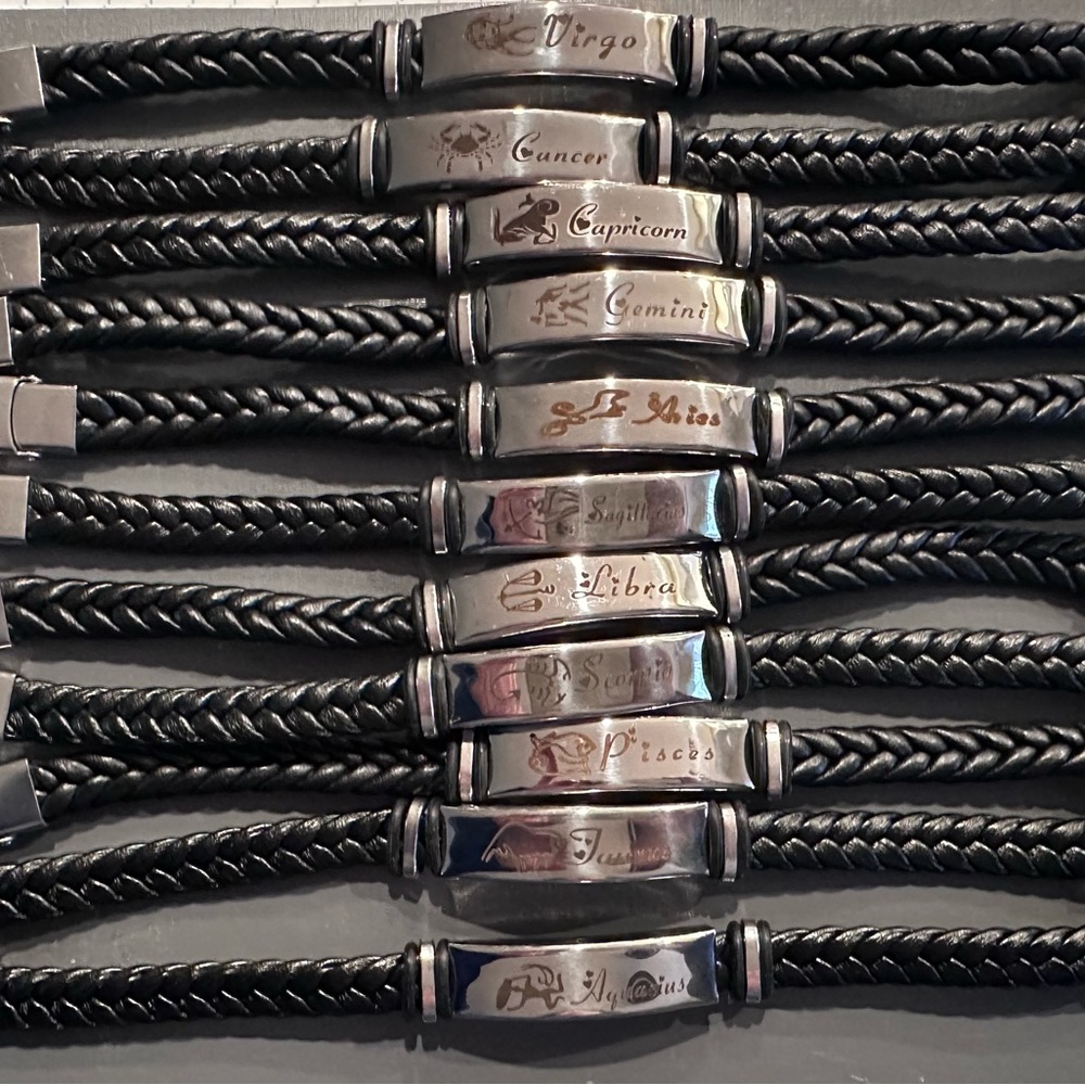 Stainless steel zodiac braided bracelet